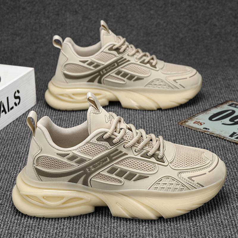 Autumn new men's popcorn sole running sports trendy shoes thick sole heightening mesh breathable dad shoes men's shoes