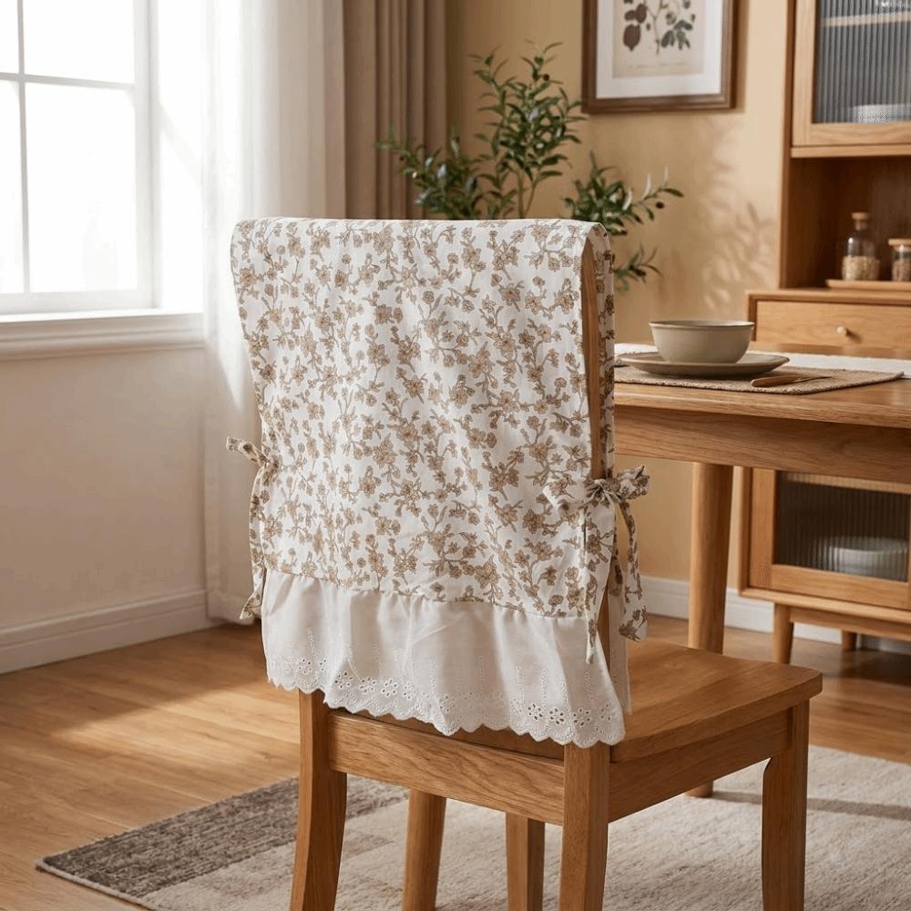 Ruffle Design Dining Chair Backrest Cover Comfortable Embroidered Lace Chair Cover Wedding