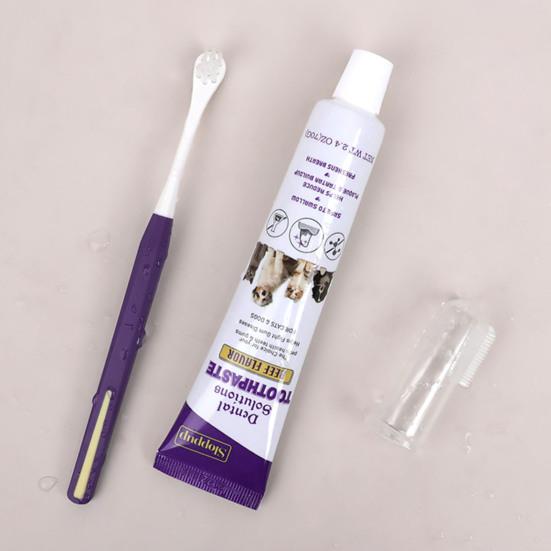 Yousheng Dog Toothbrush Kit Portable Teeth Care Ergonomic Design Oral Cleaning Soft Bristles Pet Dental Solution Toothpaste Kit Daily Use