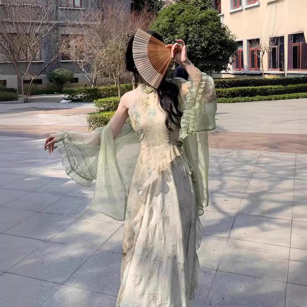 Dámsky letný Cheongsam halter šaty set nadmernej veľkosti v čínskom štýle