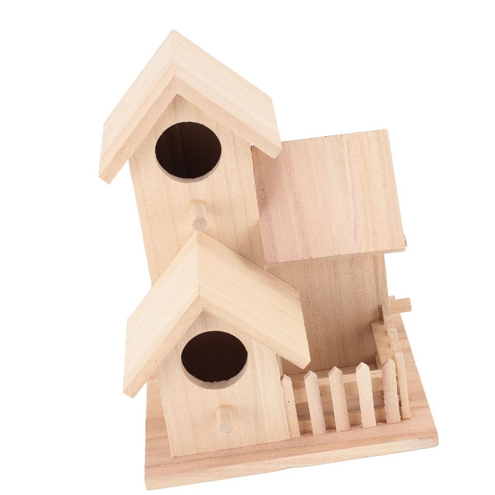 1pcs Multifunctional Wooden Birdhouse 4 Hole Design Garden Bird House DIY Craft Activity