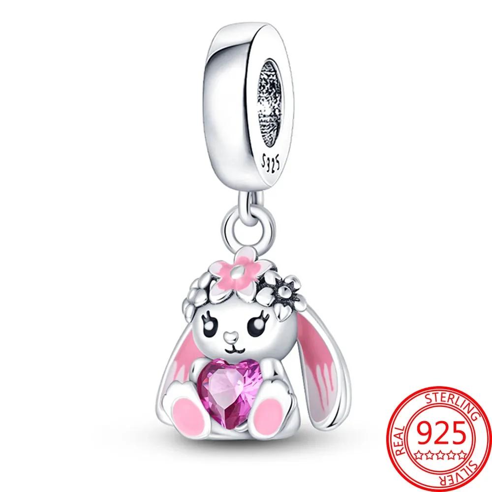 925 Silver Cute Fashion Lipstick High Heels Bag Charms Cartoon Pink Beads Pendant Fit Bracelet Jewelry Gift For Women