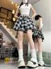 Irregular Vintage Plaid A-line Short Skirt - Women's Summer Slimming, Anti-Exposure Pleated Design