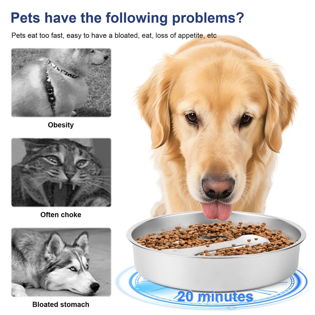 Stainless Steel Dog Bowl Pet Dog Slow Feeder with Non-Slip Mat Dog Water Bowl Anti-Choking Pet Bowl for Small & Medium Dogs