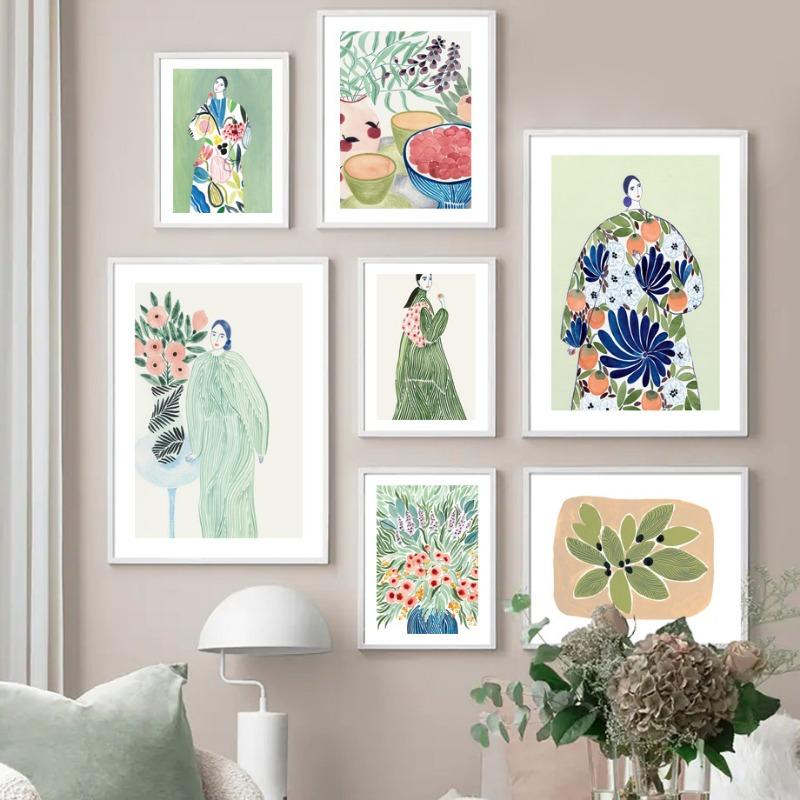 Boho Tulip Vase Woman Flowers Abstract Vintage Posters Prints Wall Art Canvas Painting Club Bar Wall Pictures Living Room Decor