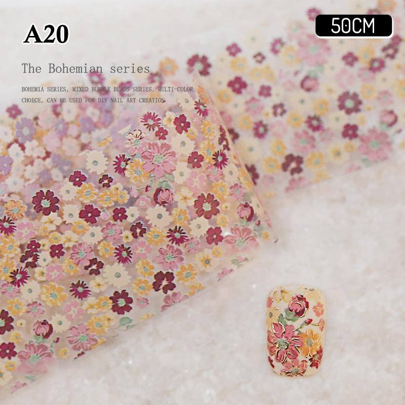 

4*50Cm Flower Rose Print Pattern Nail Foils For Transfer Paper Nails Wraps Sliders Nail Art Stickers Manicure Decals A20