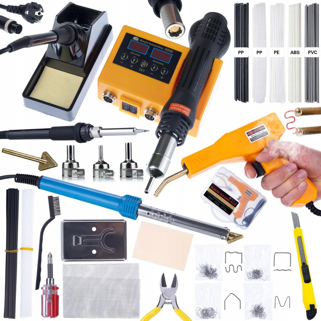 Rosfix Zestaw Stacja Lutownicza 2w1 i Lutownica Żelazko – Wszechstronność 660W | Zestaw Spoiw do Spawania Plastiku | Zszywacz w Walizce