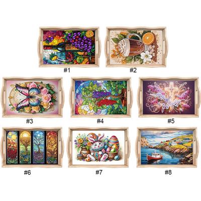 Diamond Painting Wooden Tray with Handle Wooden DIY Diamond Painting Tray Kit Serving Platter for Home Dining and Parties