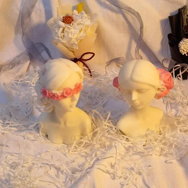 Fashion Creative Home Decor Mold Closed-Eye Girl Aromatherapy Candle Mould Blindfolded Debate Beauty Plaster Resin Silicone Mold