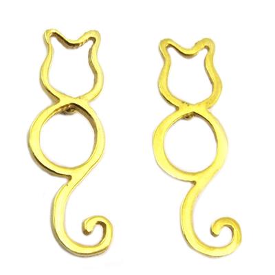 [P7620] - Goldene 'Katze' Stahlohrringe - 20x6 mm