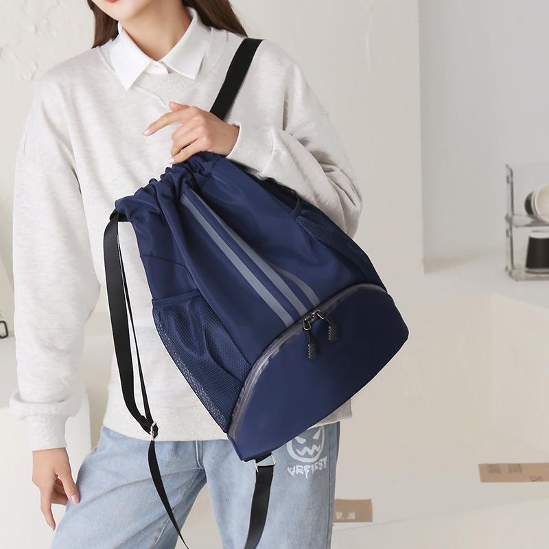 Lightweight Water-Repellent Striped Nylon Drawstring Bag - Spring Outdoor Sports & Gym Backpack