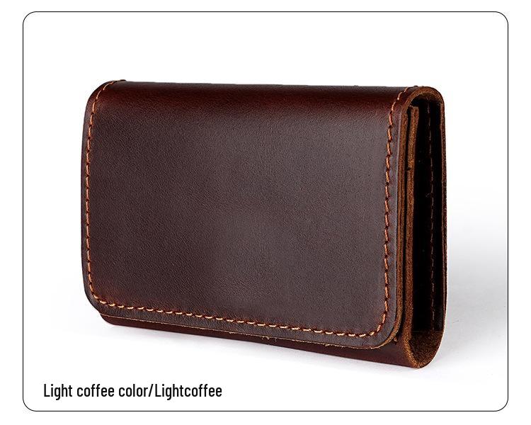Men's Crazy Horse Leather Card Holder & Wallet - Genuine Dark Buckle, Multi-functional, Bi-fold, First Layer Cowhide