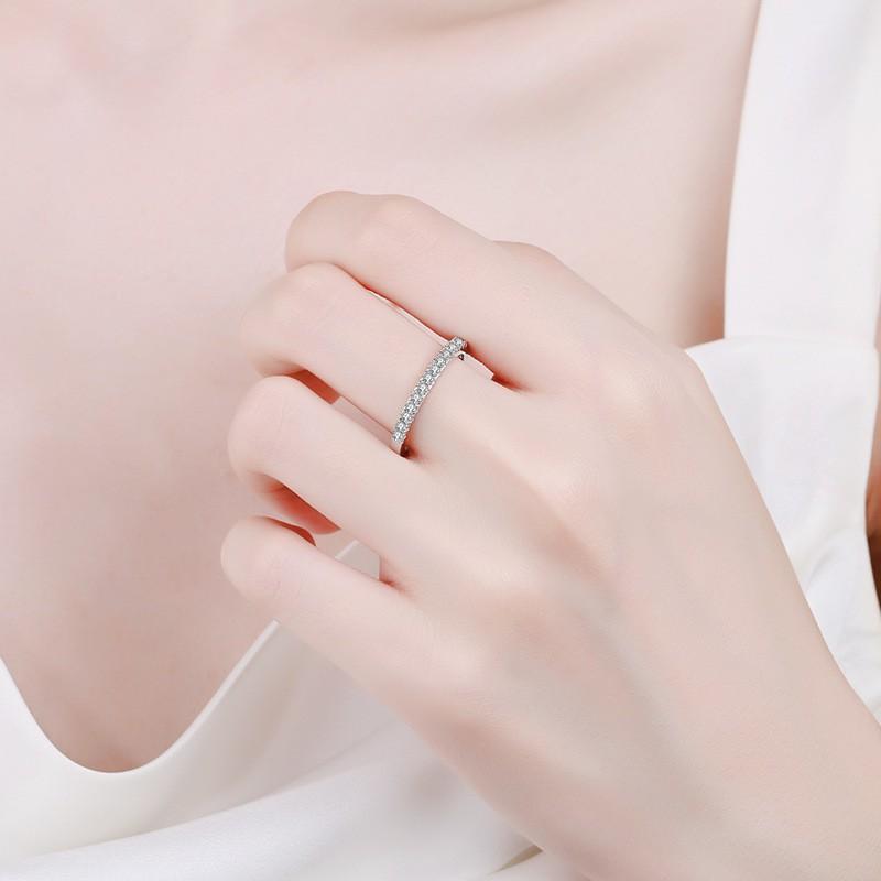 Sterling Platinum Plated Moissanite Stack Ring Women Minimalist Fashion Band 0.22ct