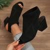Damen-Sandalen mit klobigem Absatz, Strick-Peep-Toe, Schlupfschuh, Slingback, niedrige Absätze, modische Stoffsandalen