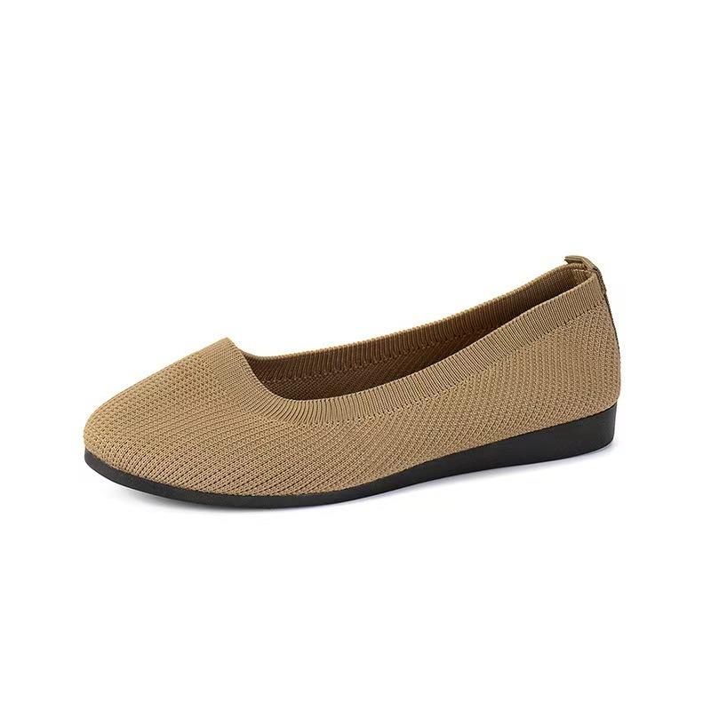 Large size spring new flat bottom round head foot cover shallow mouth mother shoes knitted fashion versatile shoes