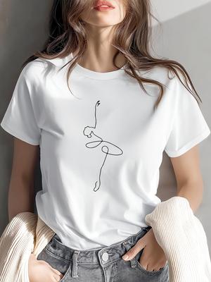 Dámské Pánské Tričko s Designem Line Art Baletky Vintage Módní Tričko Harajuku Bavlna Streetwear Oversize Volné Krátký Rukáv