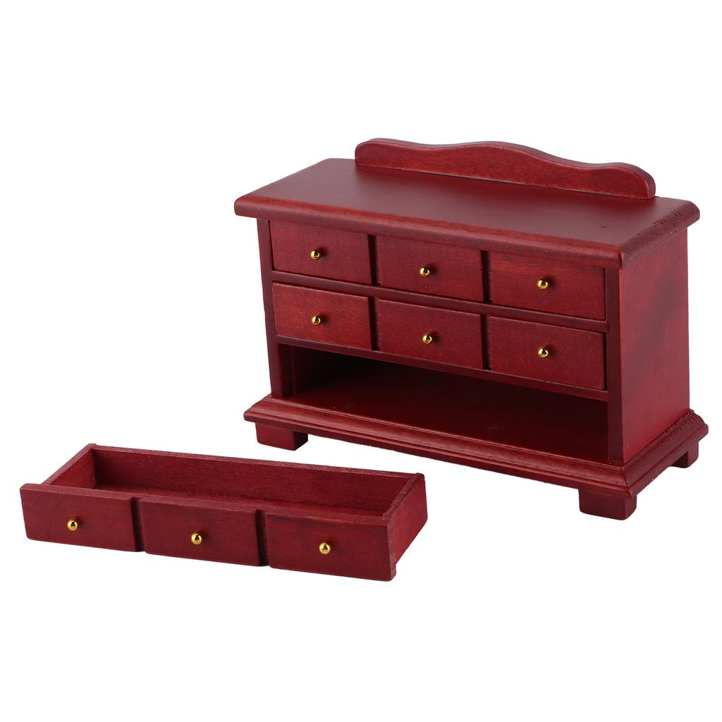 1/12 Mini Schrank Holzmodell Möbel Schlafzimmer Schubladenschrank Spielzeug für Puppenhaus Rot