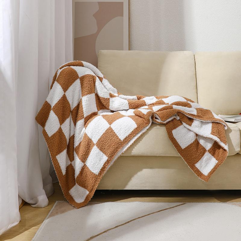 Coperta a quadri in stile nordico INS, morbida coperta in pile lavorata a maglia per divano, coperta mezza in pile, piccola coperta per aria condizionata per riposino a casa
