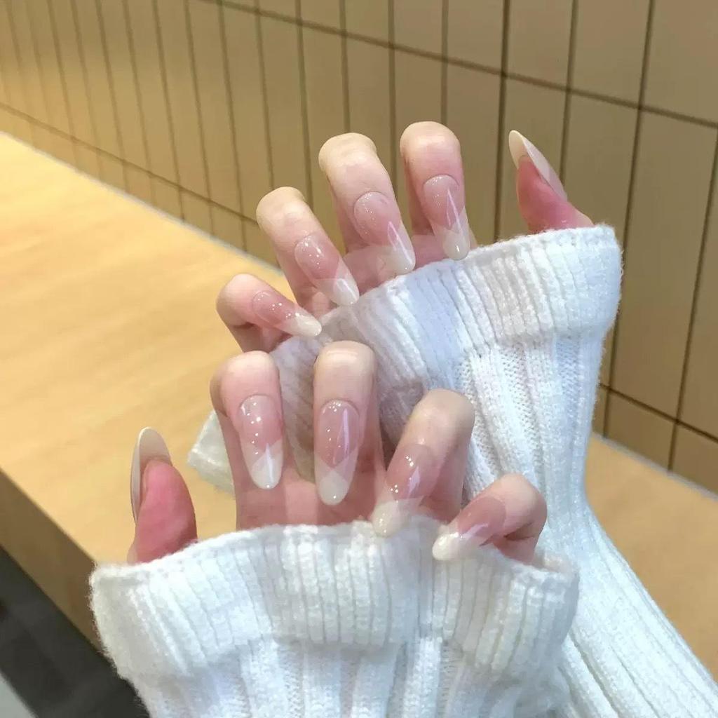 Blush French Cat Eye Princess Bow Nails - Handmade Wearable Nail Art