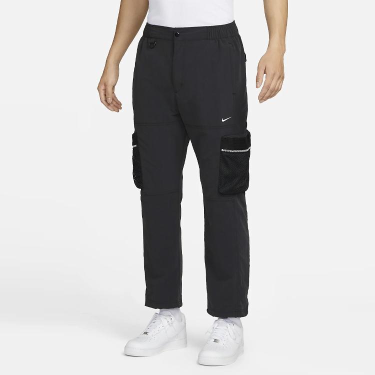 Nike Premium Solid Color Zip Pocket Straight-Leg Cargo Pants Men Bottoms Black DX7857-010