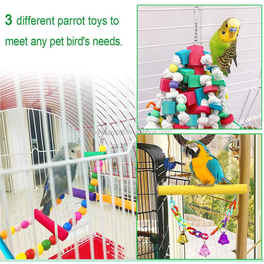 Birds Swing Toys, Parrots Chewing Hanging Perches with Bells Toys for Love Birds Budgie Macaws Cockatiels Parakeets African Grey