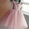 Girl Flower Birthday Tulle Dress Bow Wedding Kids Party Wear Princess Blue Dress Baby Bowknot Dresses