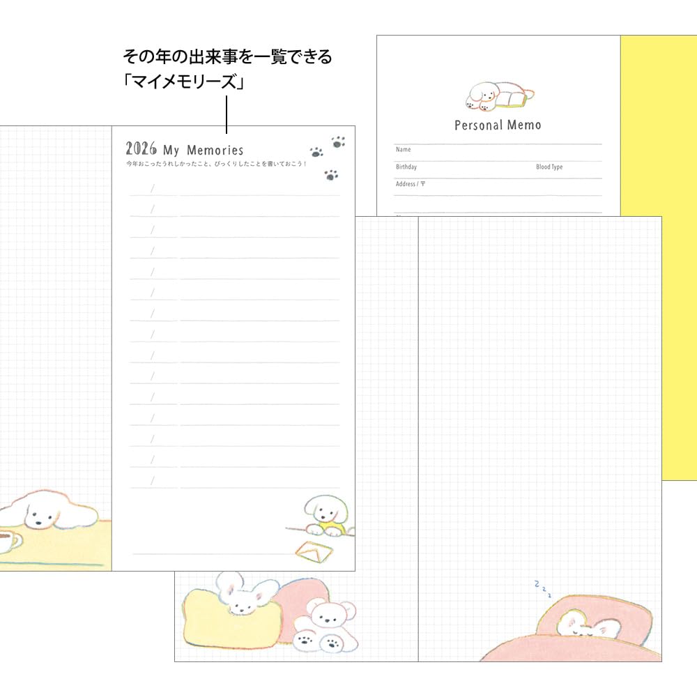MIDORI Pocket Diary 22361006 2026 Slim Monthly Planner, Dog, January Start