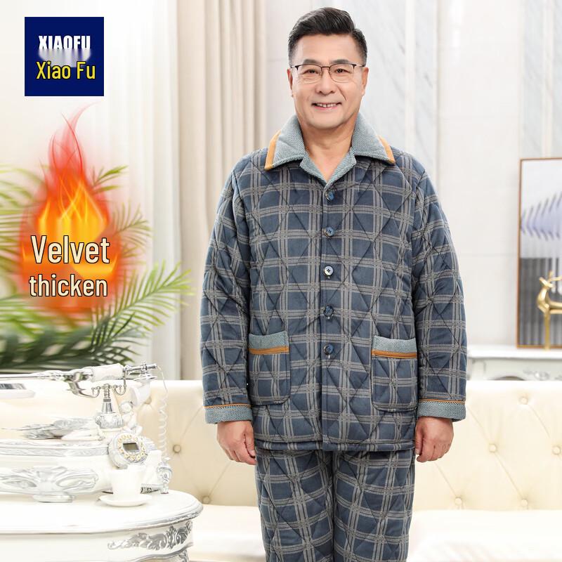 

Men s Winter Three-Layer Fleece Plaid Homewear Set 2XL
