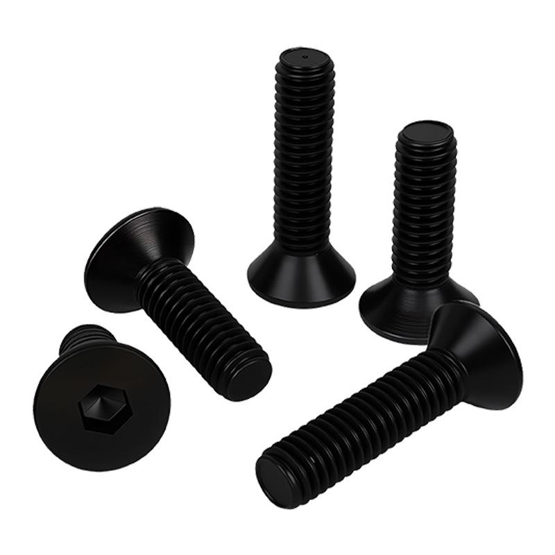 Czernione Śruby z łbem stożkowym i gniazdem sześciokątnym Klasa 10.9, Stal węglowa DIN799, Płaski łeb, M1.4-M12.