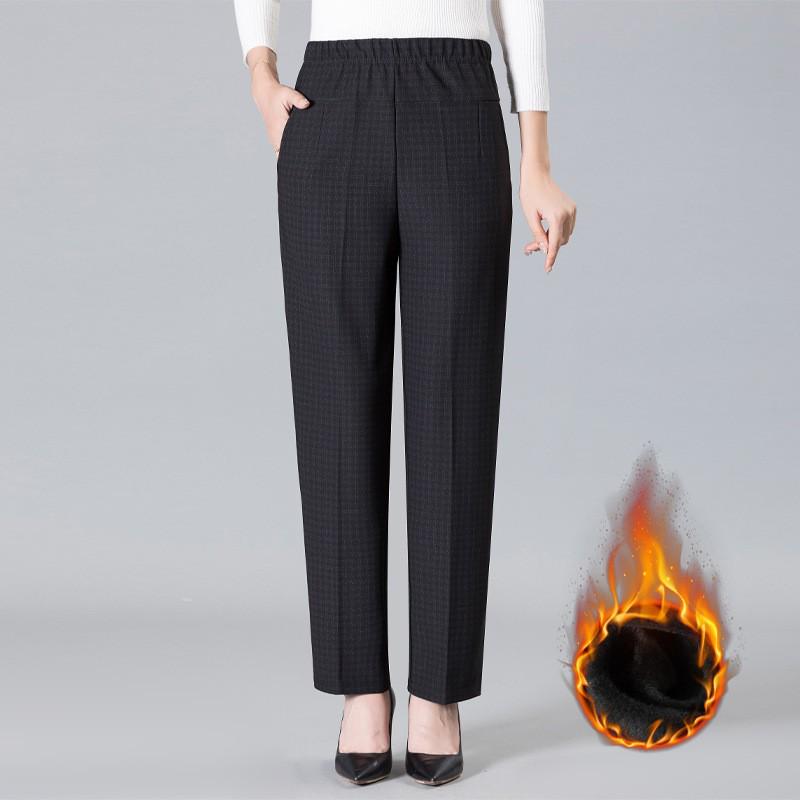 Plus Velvet Thickened Elastic High-Waist Pants for Middle-Aged and Elderly Women - Loose Fit Grandma Straight-Leg Pants