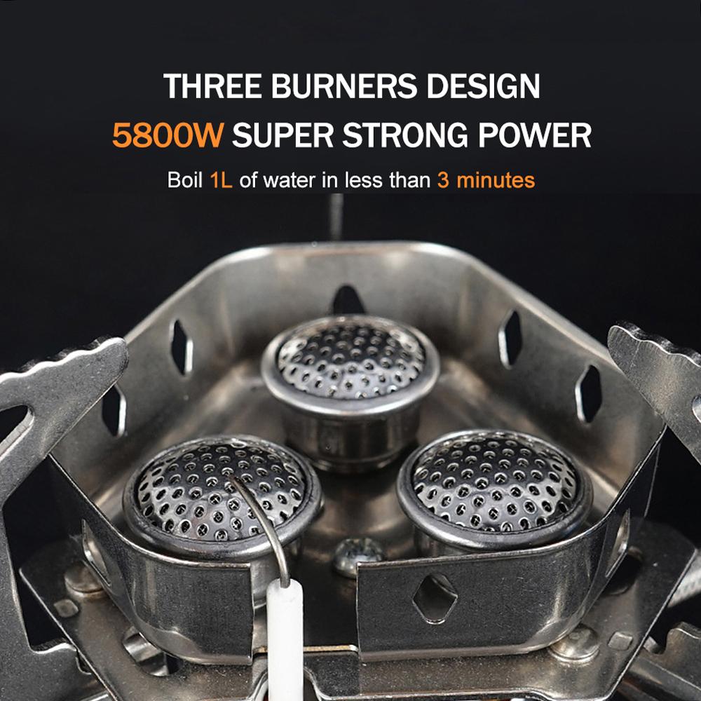 TOMSHOO 5800W Foldable Camping Gas Stove 3 Burners Piezo Ignition Lightweight Windproof Backpacking Stove Outdoor Cooking Stove