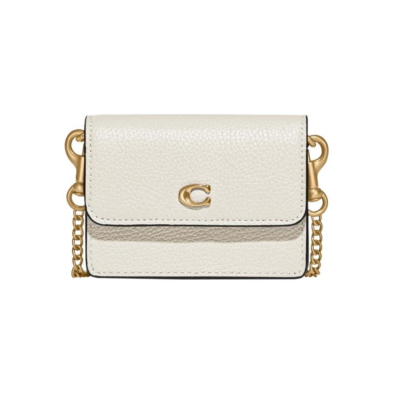

COACH 1Card Case Series 0 Simple C Label Flip Chain Grained Leather Shoulder Crossbody Bag Coin Purse Card Holder Women s White білий