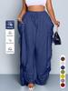 Women's Elastic Drawstring Waist Wide Leg Pants Loose Palazzo Trousers Retro Punk Ruched Casual Pants
