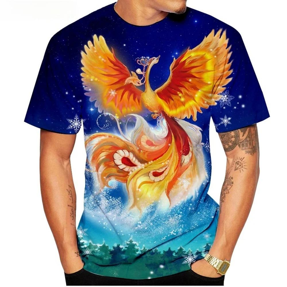 Brand new fashionable men's 3D Fire Phoenix high-grade printed casual short-sleeve outdoor sports quick-dry breathable comfortable T-shirt