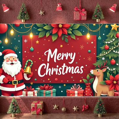 Reindeer Banner Gift Box Decoration Holiday Decoration Banner Christmas Party Banner Colorful Balls For Christmas Party Xmas