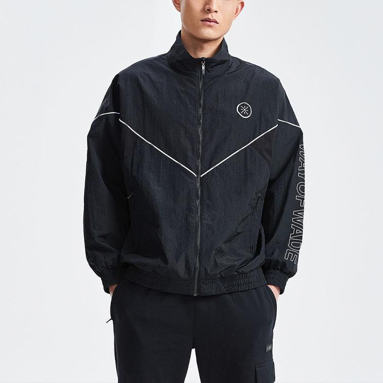 Li-Ning Wade Series Logo Print Long Sleeve Stand Collar Loose Jacket Men Jacket Black AJDR193-1