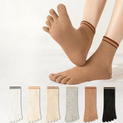 Five-finger Socks, Women's Striped Anti-athlete Mid-calf Cotton Socks, Toe Separation Breathable and Sweat-absorbing Sports Socks