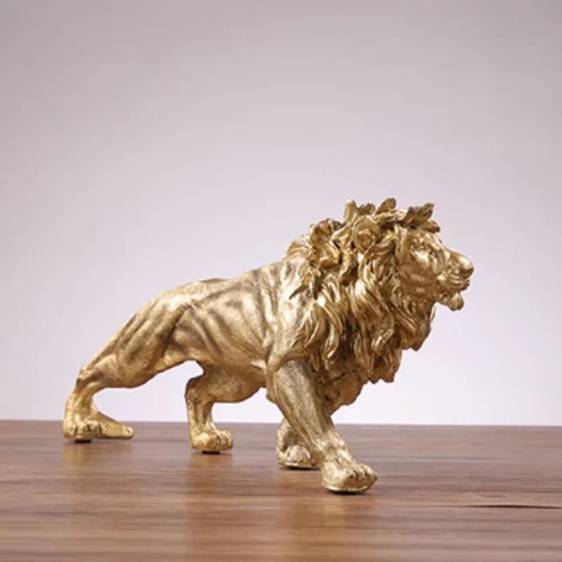 Golden Lion King Resin Decoration Home Office Desktop Animal Statue Living Room Decor Accessories