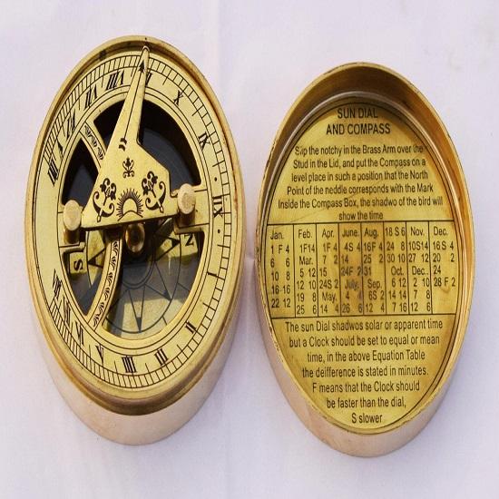 Handmade 3 Inch Brass Compass Vintage Marine Brass Sundial Compass With