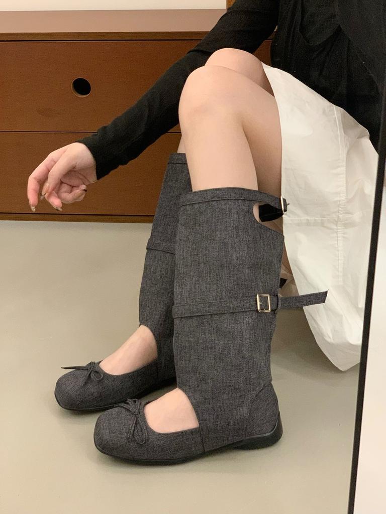Ballet Style Retro Bow Cool Boots Women's 2025 Summer New Korean Version Fashion Round Head Hollow Mary Jane Boots