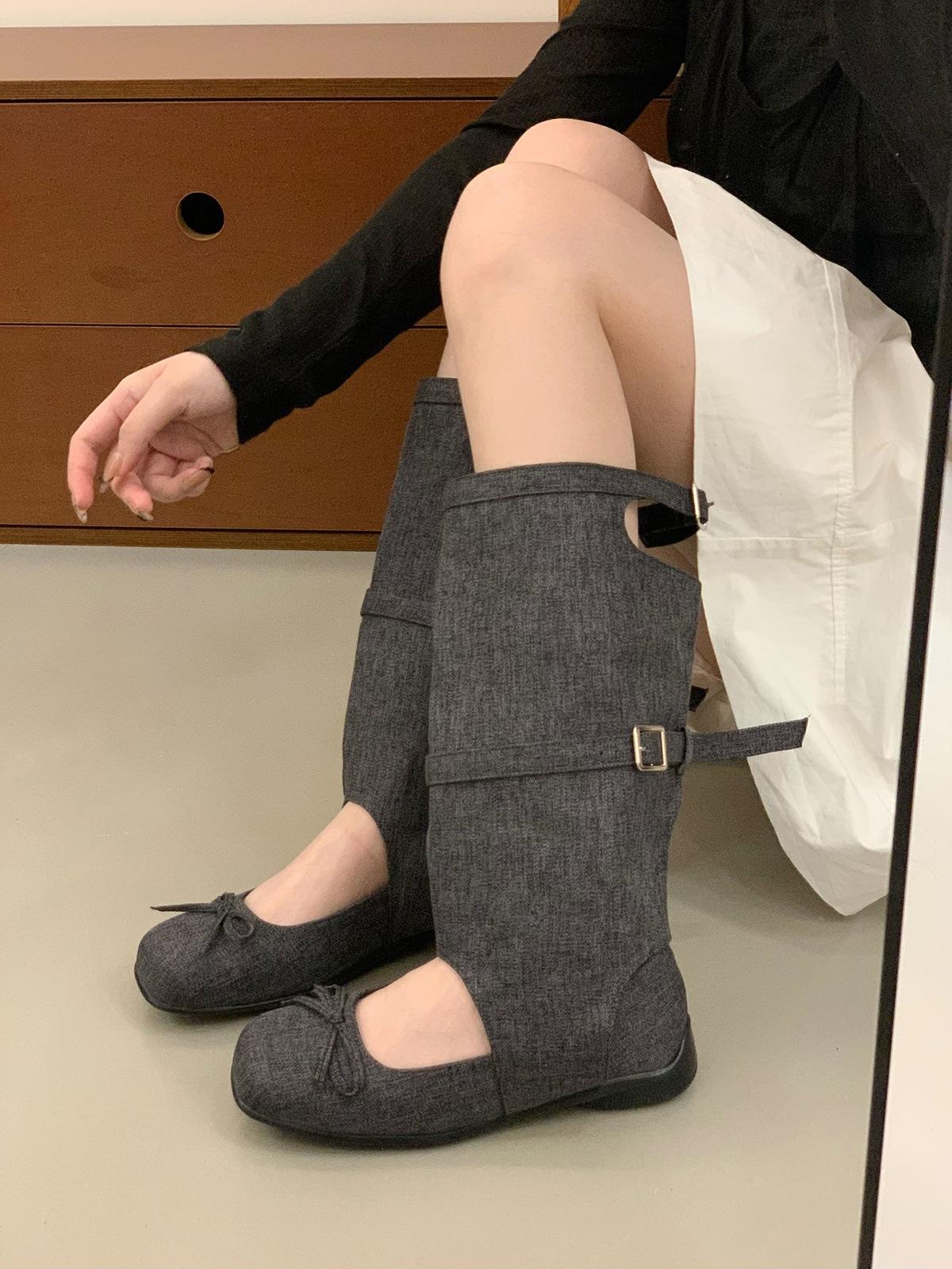 

Ballet style retro bow cool boots women s 2025 summer new Korean version fashion round head hollow Mary Jane boots 40