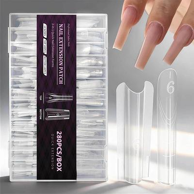Almond Nail Forms Top Mold Bottom Mold Sandwich Dual Nail Forms 280pcs 14 Size Extensions-Dual Forms Coffin