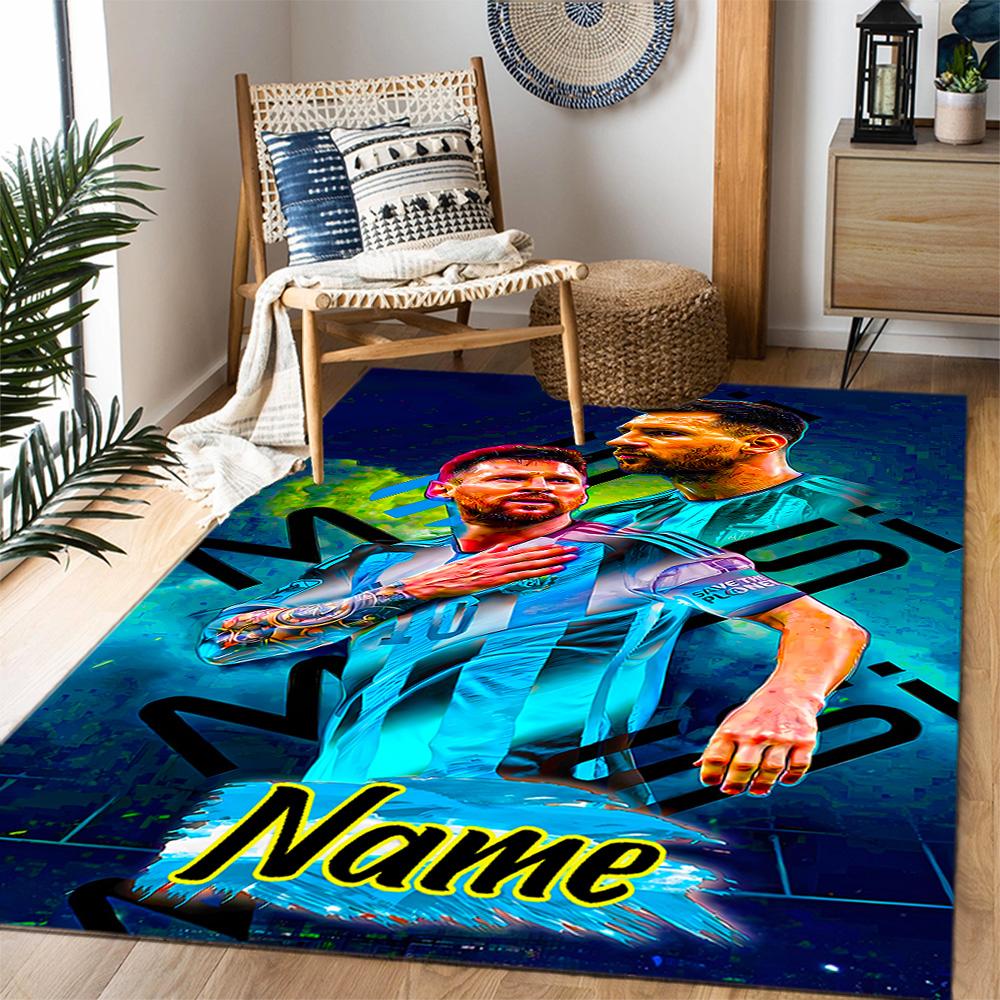 Messi's Celebration Moment Personalized Name Carpet Design for Dining Room Decorate room Hallway Kitchen Anti-slip Rug Anime Office Decor