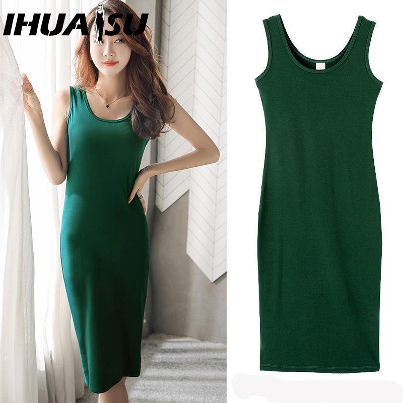 

IHUASU Женская мода с круглым вырезом, сексуальное мини-платье без рукавов, модное платье XXXL зелёный