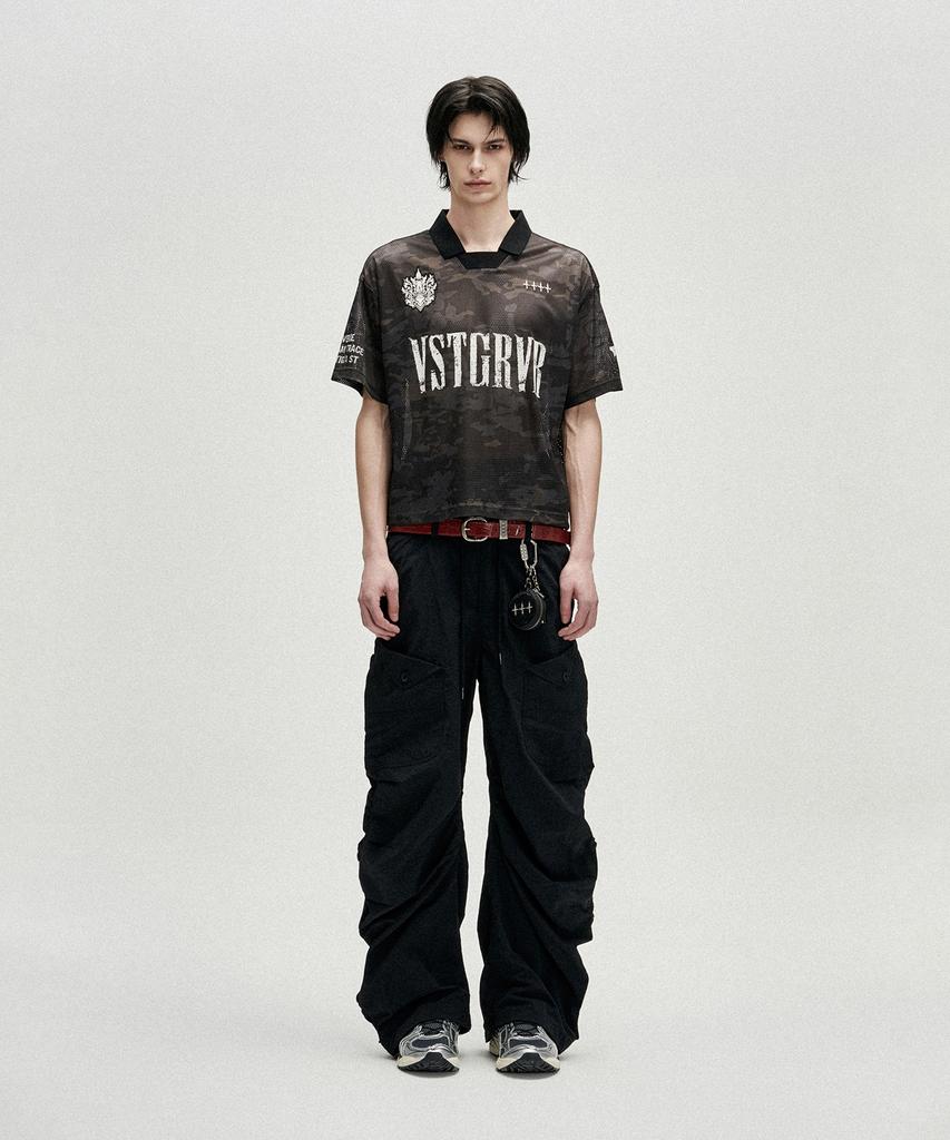 NOT4NERD Shirring Panel Curved Nylon Cargo Pants - Black