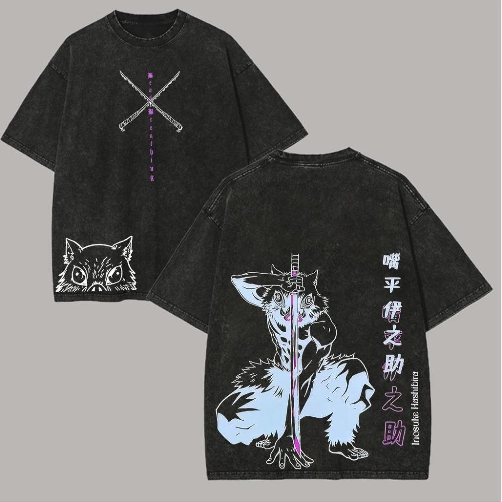 

Ghost Slayer Blade Izunosuke Pattern Tshirt Japanese Manga Washed Retro Street Style Manga Enthusiasts Unisex Tshirt M