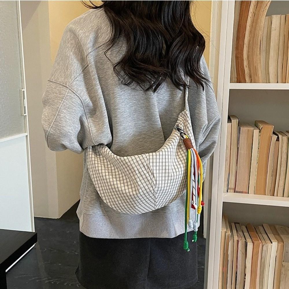 Colth Dumpling Bag Large Capacity Crossbody Bag Fashion Plaid Shoulder Bag School