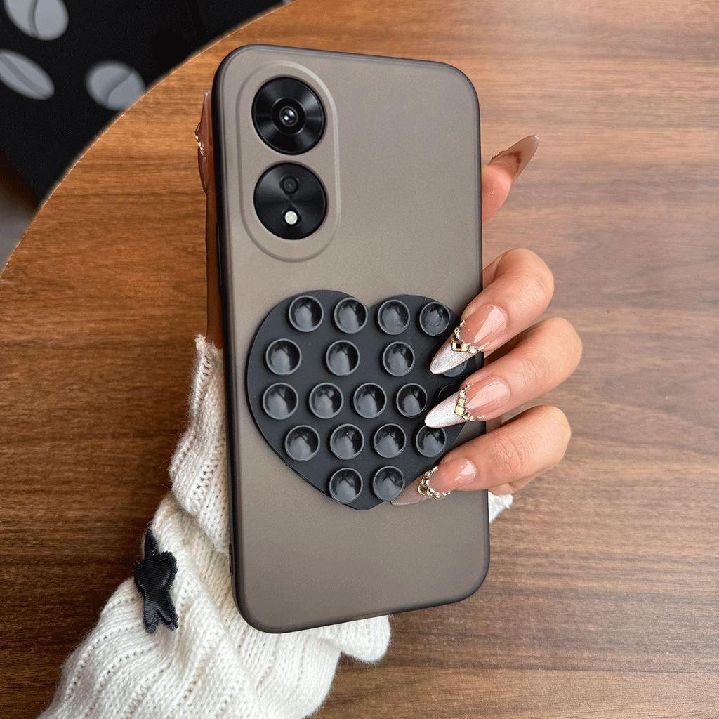 Heart Shape Suction Cup Phone Case for OPPO A38 4G,A18 4G Semi Transparent Matte Shockproof Soft TPU Cover