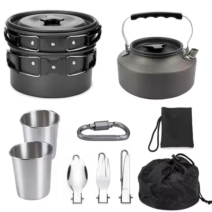 Mingchan Camping Cookware Mess Kit Portable Folding Camping Cooking Pan Pot Set for Backpacking Outdoor Hiking
