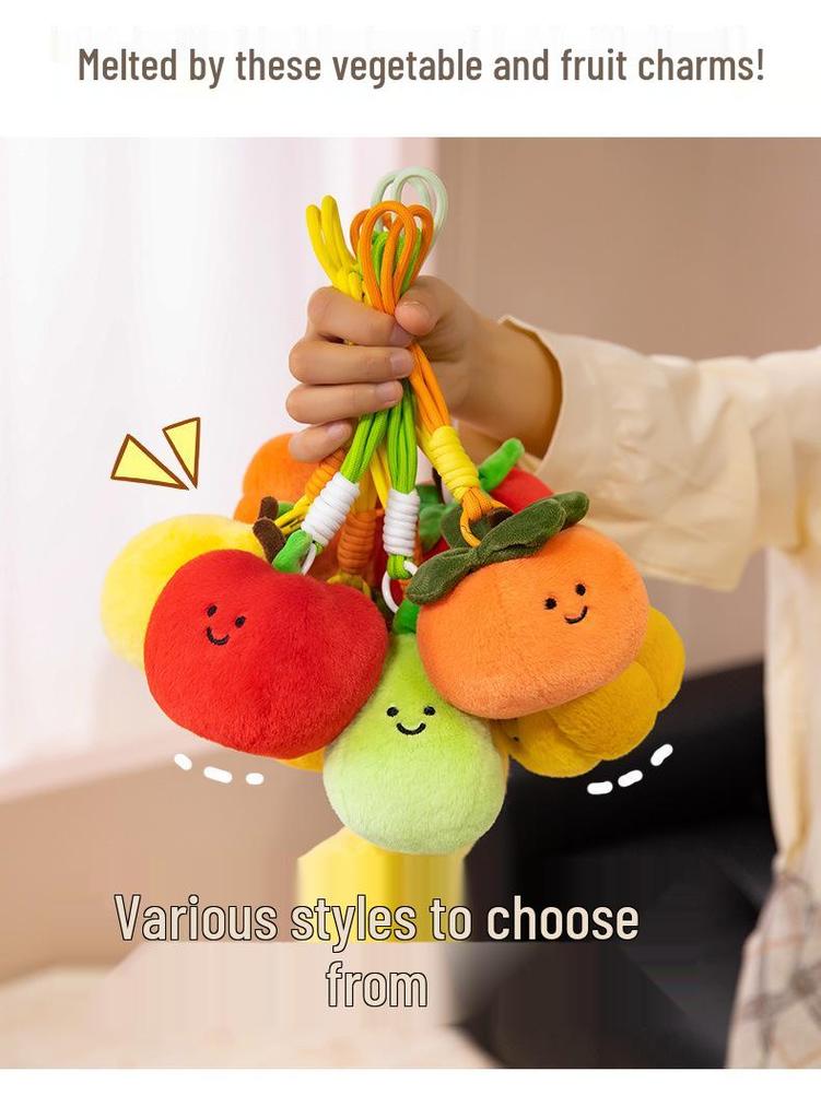 Fruit & Veggie Plush Keychain - Apple Banana Persimmon